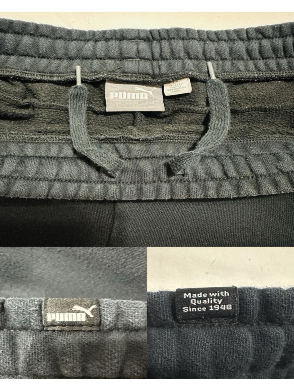 PUMA BLACK JOGGER SWEATPANTS MENS SIZE L LARGE TAPERED WHITE ATHLETIC PUMA LOGO - Picture 9 of 9